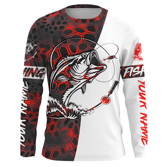 Maxcorners Personalized Bass Fishing jerseys, Bass Fishing Long Sleeve Fishing tournament shirts | red camo LM0201