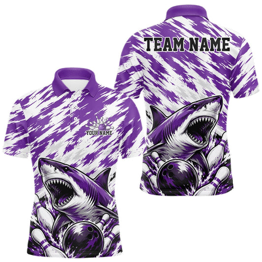 Maxcorners Custom Purple Camo Greate White Shark Bowling Team Polo Shirt For Men, Bowling Jerseys LM1705