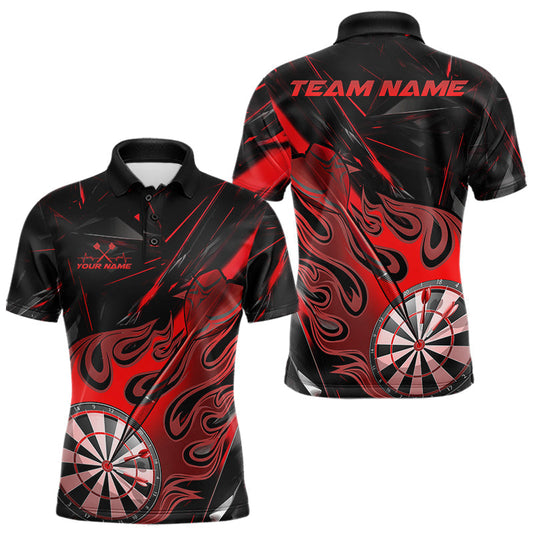 Maxcorners Custom Black And Red Flame Dartboard Dart Polo Shirts For Men, Dart Players Outfits LM1903