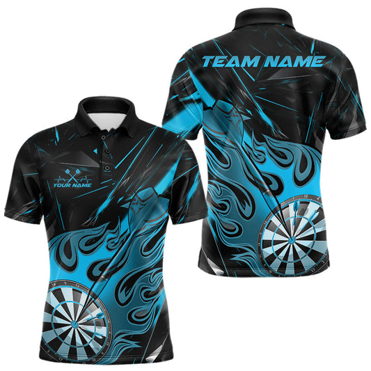 Maxcorners Custom Black And Blue Flame Dartboard Dart Polo Shirts For Men, Dart Players Outfits LM1903