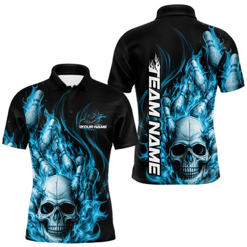 Maxcorners Custom Multi Styles Blue Flame Skull Halloween Bowling Team Shirts, Bowling Tournament Shirt Bowling Jersey LM1501