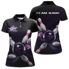 Maxcorners Custom Black And Purple Bowling Jerseys, Bowling League Polo Shirts For Men Team Uniform