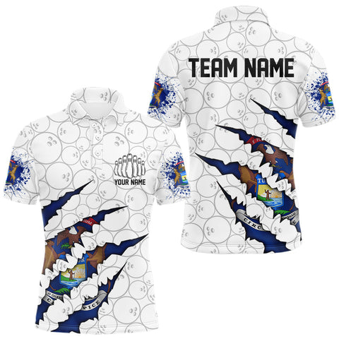 Maxcorners Custom Michigan Flag Bowling Team Polo Shirts For Men, Michigan Bowling League Shirt LM1109