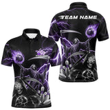 Maxcorners Custom Purple Lightning Grim Reaper Skull Bowling Men Polo Shirt, Halloween Outfit LM1809