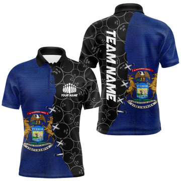 Maxcorners Michigan Flag Custom Bowling Team Shirts For Men, Patriotic Bowling League Shirt LM2602