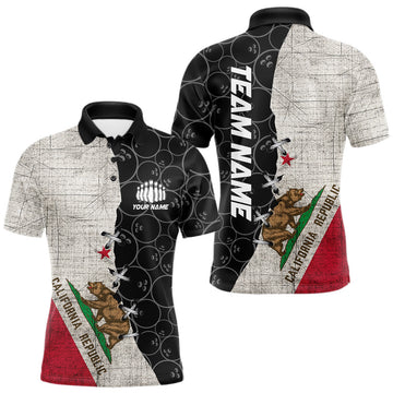 Maxcorners California Flag Custom Bowling Team Shirts For Men, Patriotic Bowling League Shirt LM2602