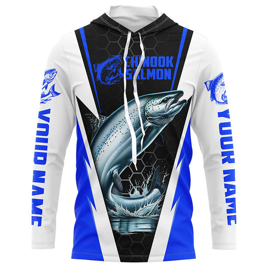 Maxcorners Custom Chinook King Salmon Fishing Jerseys, Salmon Long Sleeve Performance Fishing Shirts | Blue LM0201