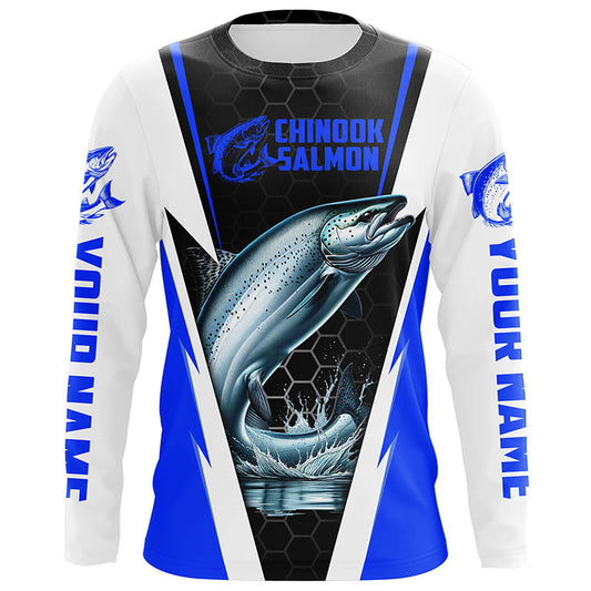 Maxcorners Custom Chinook King Salmon Fishing Jerseys, Salmon Long Sleeve Performance Fishing Shirts | Blue LM0201