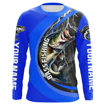 Maxcorners Personalized Largemouth Bass Fishing Jerseys, Bass Long Sleeve Tournament Fishing Shirts | Royal Blue LM0201