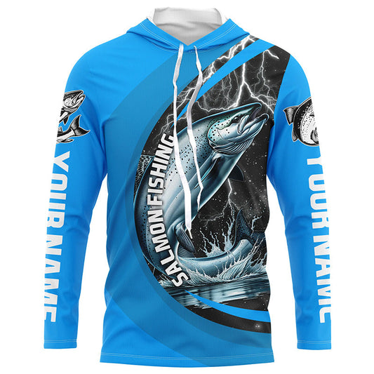 Maxcorners Custom Chinook Salmon Fishing Jerseys, King Salmon Fishing Long Sleeve Performance Shirt | Water Blue LM0201