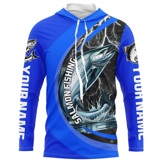 Maxcorners Custom Chinook Salmon Fishing Jerseys, King Salmon Fishing Long Sleeve Performance Shirt | Royal Blue LM0201