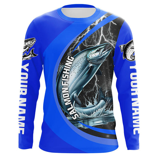 Maxcorners Custom Chinook Salmon Fishing Jerseys, King Salmon Fishing Long Sleeve Performance Shirt | Royal Blue LM0201