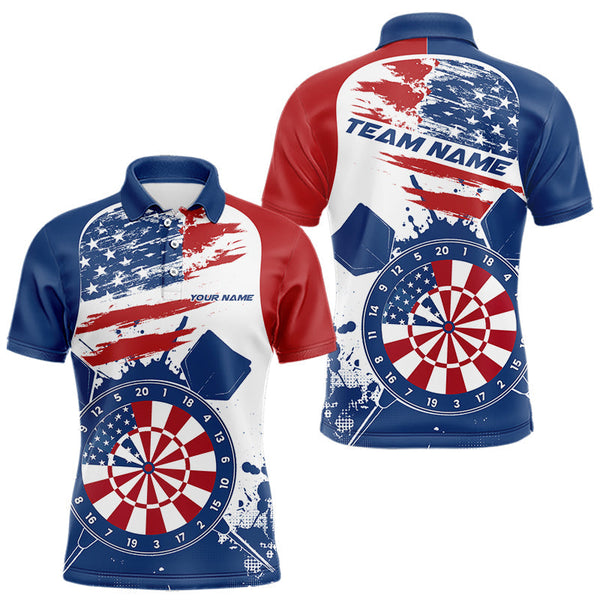Maxcorners Custom Grunge US Flag Dart Polo Shirts For Men, Patriotic Dart Team League Shirt LM1610