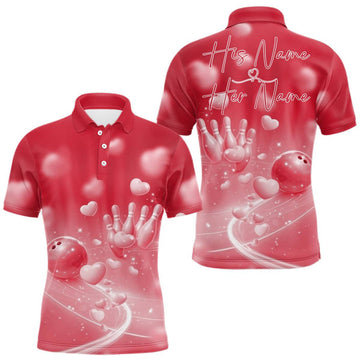 Maxcorners Custom Red Valentine Bowling Couple Shirts, Red Heart Theme Bowling Jerseys With His Name And Her Name LM1501