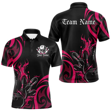 Maxcorners Custom Black And Pink Tribal Flame Bowling Men Shirts, Bowling League Shirt Team Jerseys LM2602