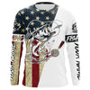 Maxcorners Personalized Vintage American Flag Bass Fishing Long Sleeve Shirts, Patriotic Bass Fishing Jerseys LM0201