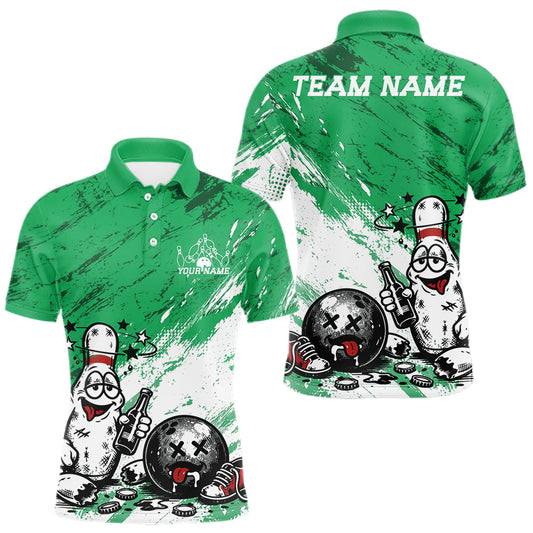 Maxcorners Custom Funny Drunk Bowling Ball And Pins Bowling Shirts For Men, Women And Kid, Bowling And Beer Jerseys | Green LM1705