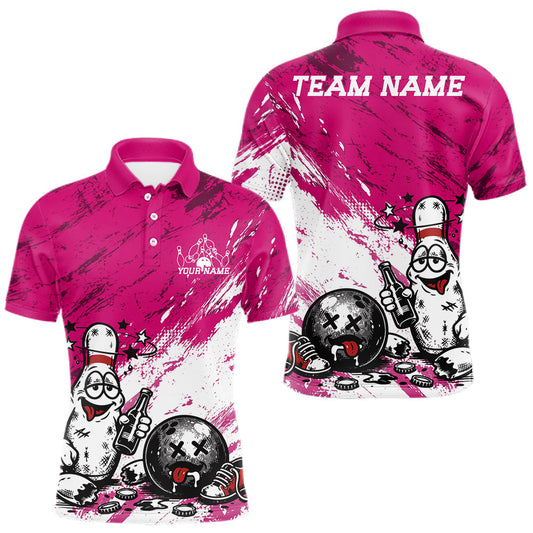 Maxcorners Custom Funny Drunk Bowling Ball And Pins Bowling Shirts For Men, Women And Kid, Bowling And Beer Jerseys | Pink LM1705