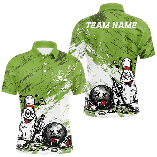 Maxcorners Custom Funny Drunk Bowling Ball And Pins Bowling Shirts For Men, Women And Kid, Bowling And Beer Jerseys | Olive Green LM1705