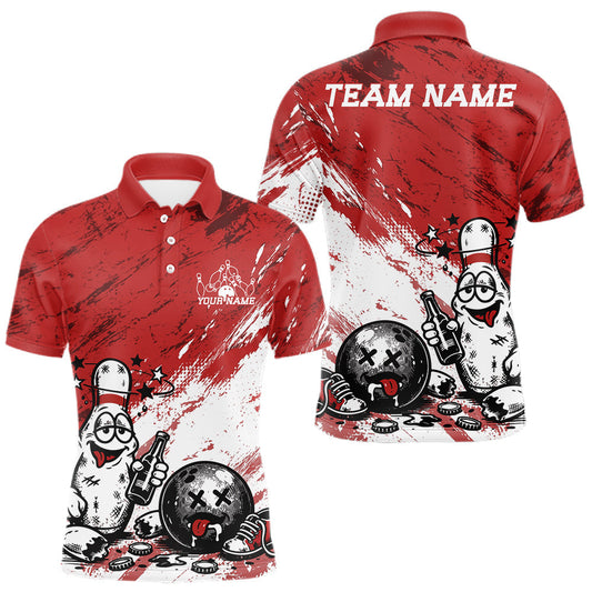 Maxcorners Custom Funny Drunk Bowling Ball And Pins Bowling Shirts For Men, Women And Kid, Bowling And Beer Jerseys | Red LM1705