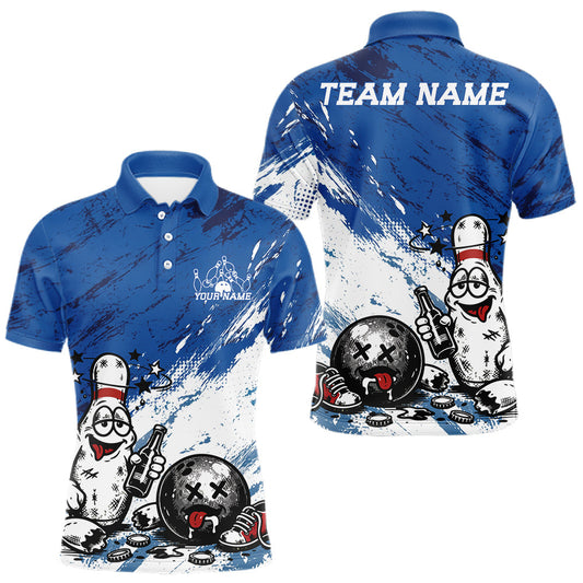 Maxcorners Custom Funny Drunk Bowling Ball And Pins Bowling Shirts For Men, Women And Kid, Bowling And Beer Jerseys | Royal Blue LM1705