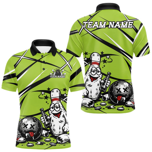 Maxcorners Green Custom Funny Drunk Bowling Ball And Pins Bowling Shirts For Men, Women And Kid, Bowling And Beer Jersey