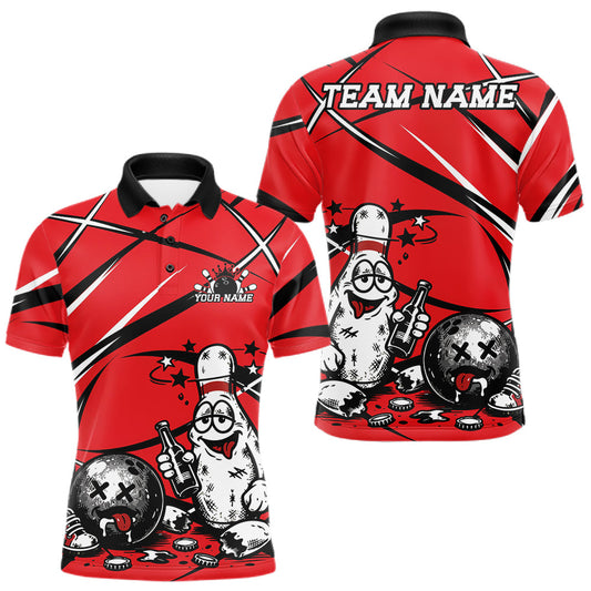 Maxcorners Red Custom Funny Drunk Bowling Ball And Pins Bowling Shirts For Men, Women And Kid, Bowling And Beer Jersey