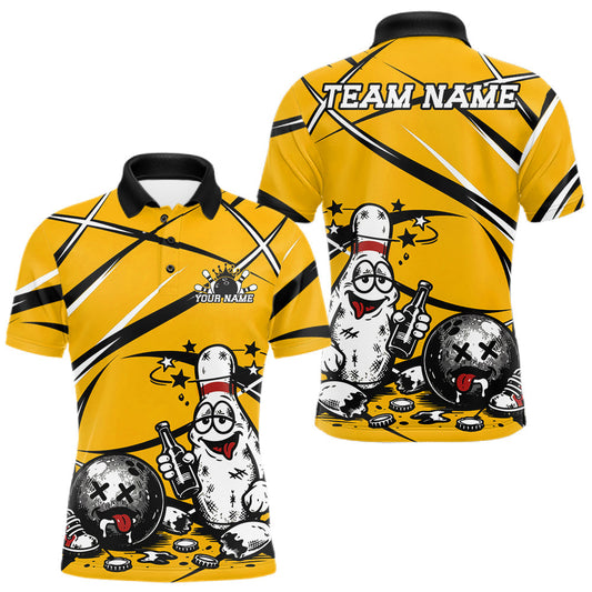 Maxcorners Yellow  Custom Funny Drunk Bowling Ball And Pins Bowling Shirts For Men, Women And Kid, Bowling And Beer Jersey