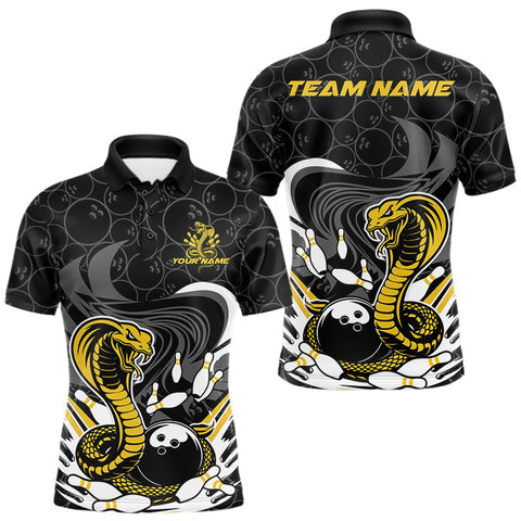 Maxcorners Custom Black And Yellow Cobra Snake Bowling Polo Shirts For Men, Cobra Bowling Team Shirt TU1908