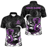 Maxcorners Custom Black And Purple Cobra Snake Bowling Polo Shirts For Men, Cobra Bowling Team Shirt TU1908