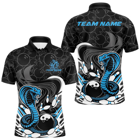 Maxcorners Custom Black And Blue Cobra Snake Bowling Polo Shirts For Men, Cobra Bowling Team Shirt TU1908