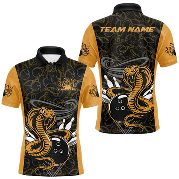 Maxcorners Custom Yellow Cobra Snake Bowling Team Men Polo Shirts, Bowling Pattern Shirt LM1203