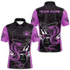 Maxcorners Custom Purple Cobra Snake Bowling Team Men Polo Shirts, Bowling Pattern Shirt TU1908