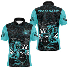 Maxcorners Custom Blue Cobra Snake Bowling Team Men Polo Shirts, Bowling Pattern Shirt TU1908