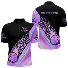 Maxcorners Custom Hologram Flame Strike 1 Bowling Polo Shirts For Men, Bowling Team Bowler Outfit MT1309