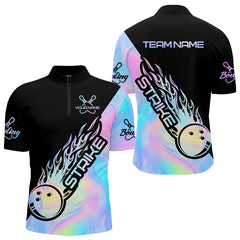 Maxcorners Custom Hologram Flame Strike  2 Bowling Polo Shirts For Men, Bowling Team Bowler Outfit MT1309