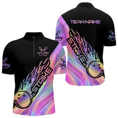 Maxcorners Custom Hologram Flame Strike 4 Bowling Polo Shirts For Men, Bowling Team Bowler Outfit MT1309