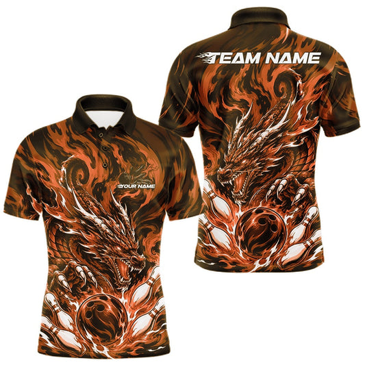 Maxcorners Orange Custom Multi Color Dynamic Fire Flame Dragon Bowling Team Tournament Shirts For Men, Women And Kid