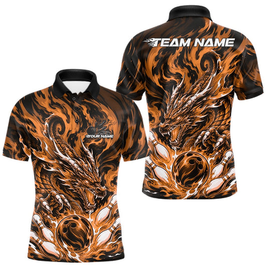 Maxcorners Yellow Custom Multi Color Dynamic Fire Flame Dragon Bowling Team Tournament Shirts For Men, Women And Kid