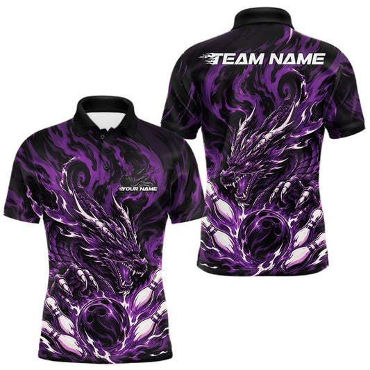 Maxcorners Purple Custom Multi Color Dynamic Fire Flame Dragon Bowling Team Tournament Shirts For Men, Women And Kid