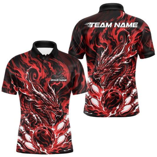Maxcorners Red Custom Multi Color Dynamic Fire Flame Dragon Bowling Team Tournament Shirts For Men, Women And Kid