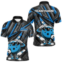 Maxcorners Black And Blue Funny Custom Bowling Jerseys, Cool Bowling Polo Shirts For Men LM2206