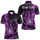 Maxcorners Custom Black And Purple Flame Grim Reaper Dart Team Men Polo Shirt, Halloween Dart Otufit LM1610