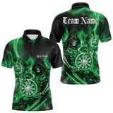 Maxcorners Custom Black And Green Flame Grim Reaper Dart Team Men Polo Shirts, Halloween Dart Otufit LM1610