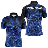 Maxcorners Custom Black And Blue Flame Grim Reaper Dart Team Men Polo Shirts, Halloween Otufit LM1610