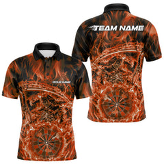 Maxcorners Custom Black And Orange Flame Grim Reaper Dart Team Men Polo Shirts, Halloween Otufit LM1610