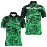 Maxcorners Custom Black And Green Flame Grim Reaper Dart Team Men Polo Shirts, Halloween Otufit LM1610