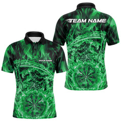 Maxcorners Custom Black And Green Flame Grim Reaper Dart Team Men Polo Shirts, Halloween Otufit LM1610