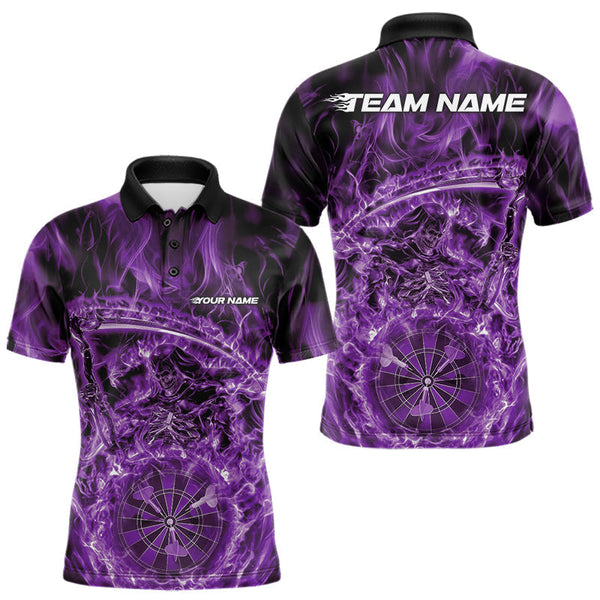 Maxcorners Custom Black And Purple Flame Grim Reaper Dart Team Men Polo Shirts, Halloween Otufit LM1610