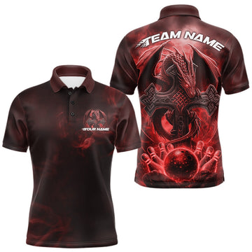 Maxcorners Custom Red Flame Celtic Cross Dragon Bowling Team Shirts, Faith Bowling Tournament Shirts LM1501